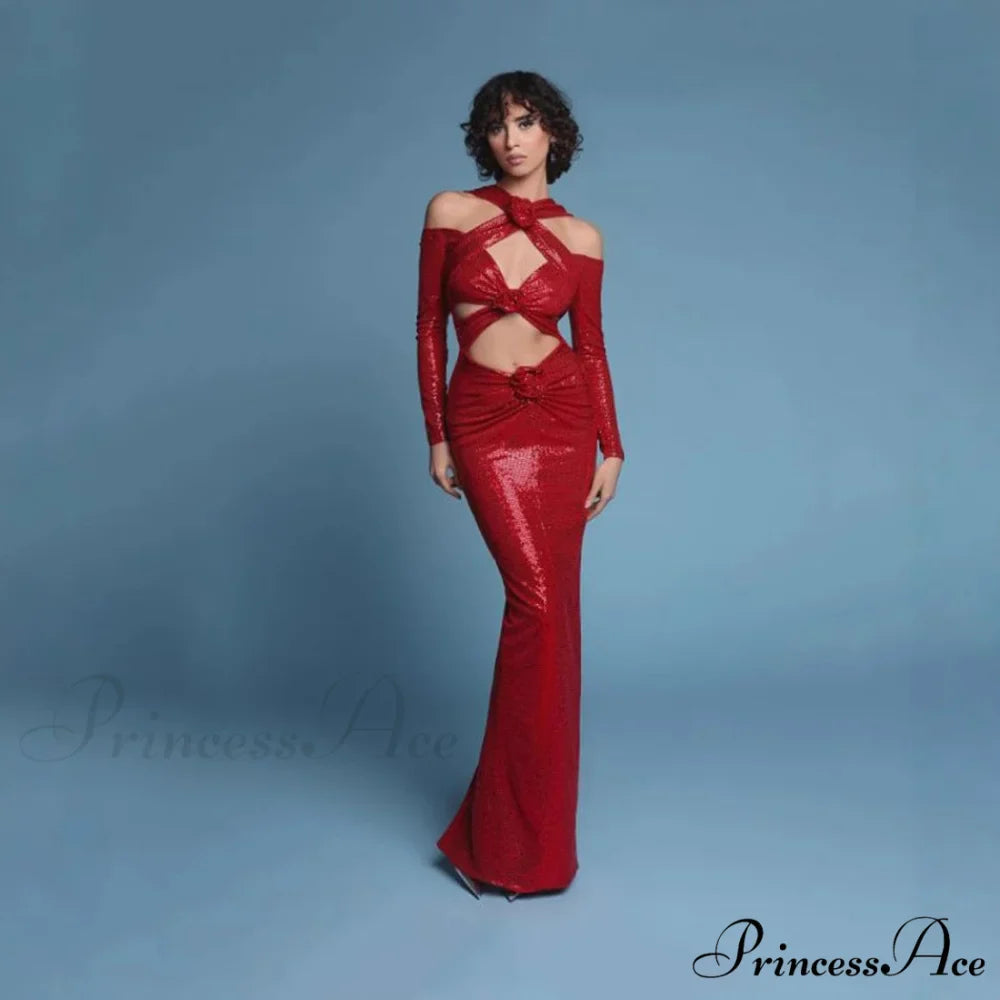 Blossoming Cutout Backless Sparkling Prom Dress