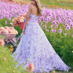 Blossoming Frilled V-Neck Tall Hem Prom Gown