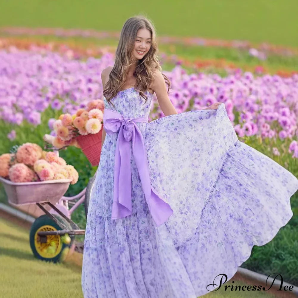Blossoming Frilled V-Neck Tall Hem Prom Gown