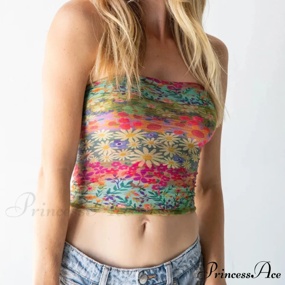 Blossoming Sleeveless Bandeau Crop Top