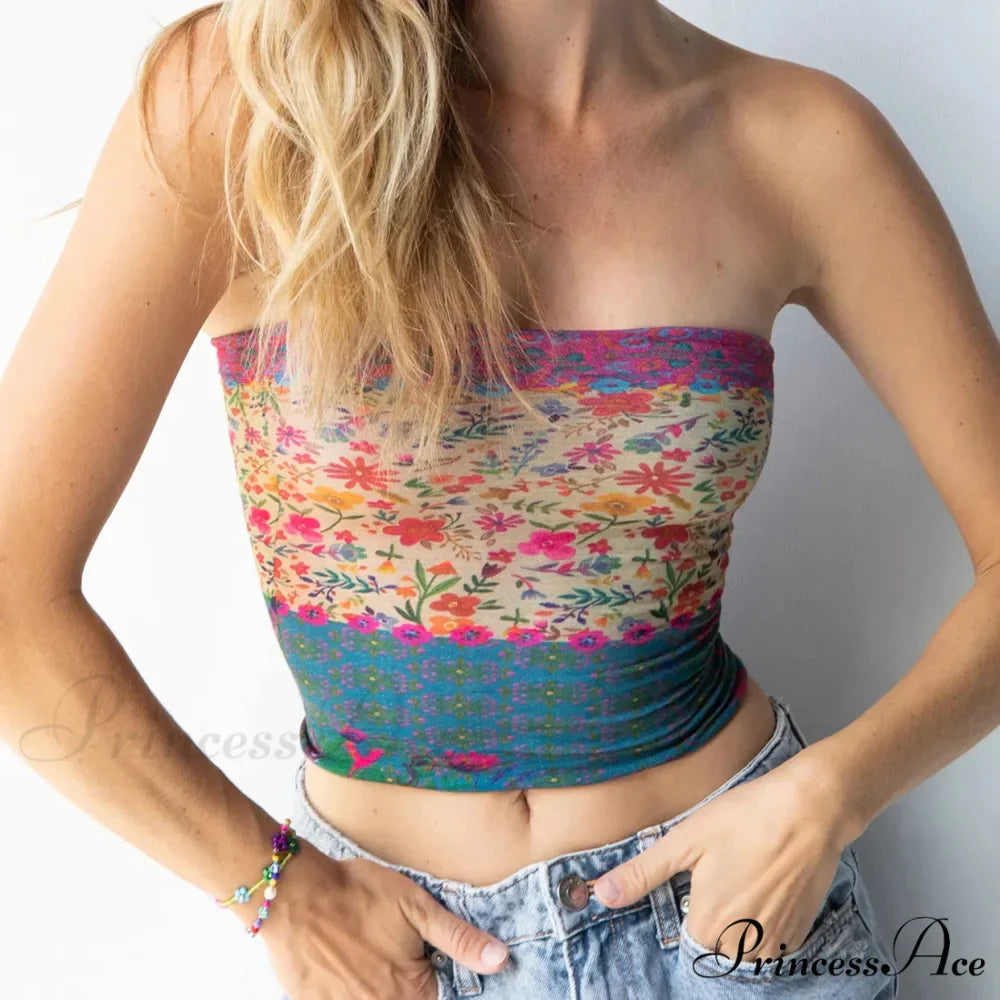 Blossoming Sleeveless Bandeau Crop Top