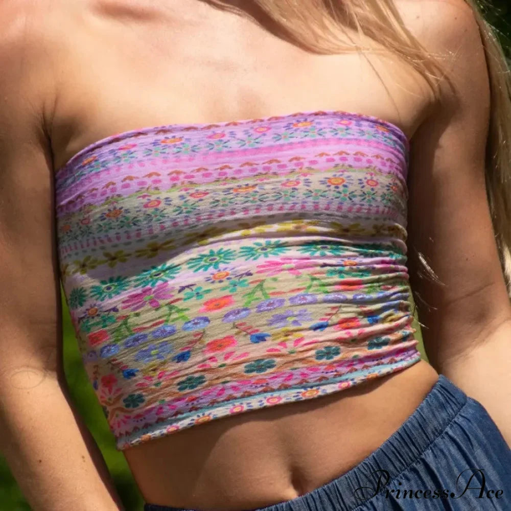 Blossoming Sleeveless Bandeau Crop Top