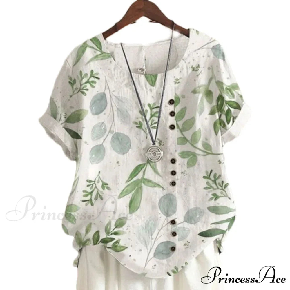 Blouse Casual for Fashion Loose Patterned Short-sleeved Retro Blouse Summer