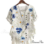 Blouse Casual for Fashion Loose Patterned Short-sleeved Retro Blouse Summer