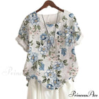 Blouse Casual for Fashion Loose Patterned Short-sleeved Retro Blouse Summer