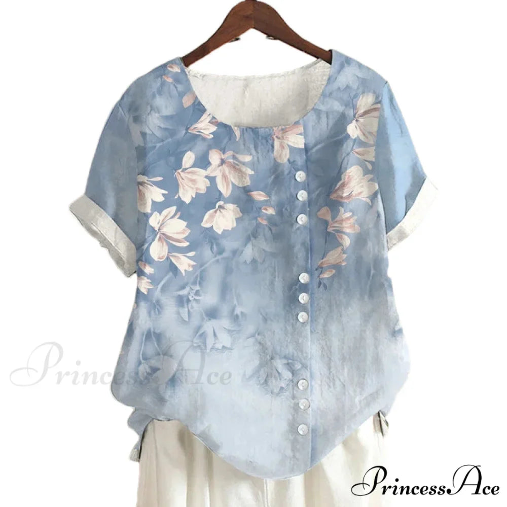 Blouse Casual for Fashion Loose Patterned Short-sleeved Retro Blouse Summer