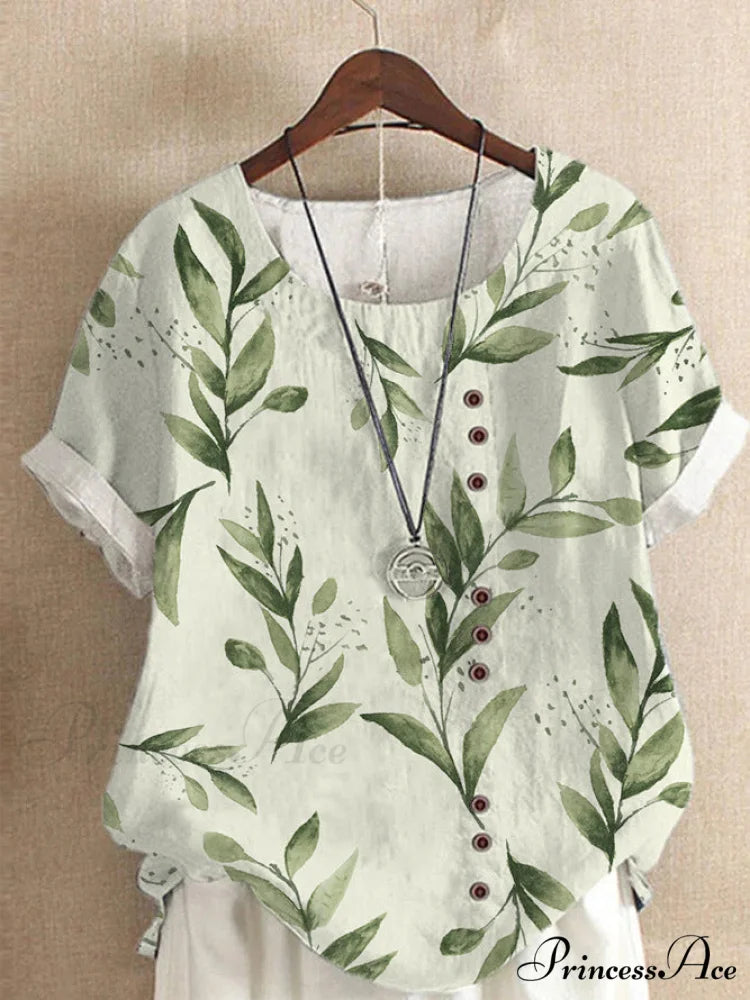 Blouse Casual for Fashion Loose Patterned Short-sleeved Retro Blouse Summer