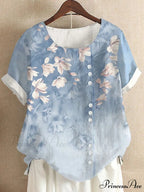 Blouse Casual for Fashion Loose Patterned Short-sleeved Retro Blouse Summer