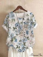 Blouse Casual for Fashion Loose Patterned Short-sleeved Retro Blouse Summer