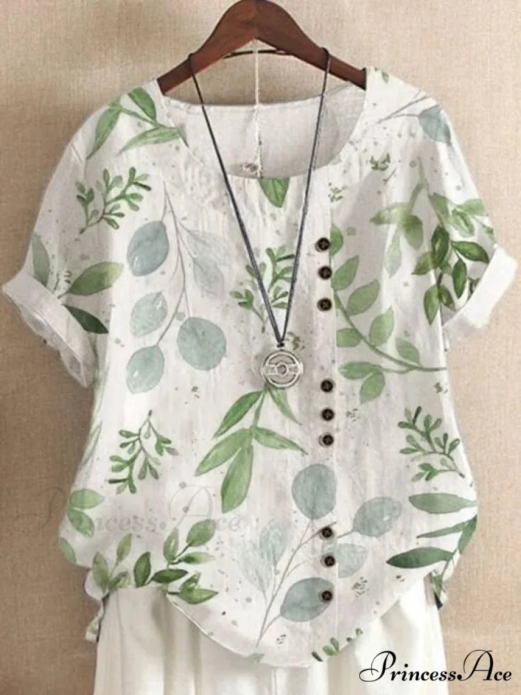 Blouse Casual for Fashion Loose Patterned Short-sleeved Retro Blouse Summer