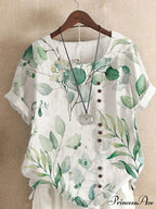 Blouse Casual for Fashion Loose Patterned Short-sleeved Retro Blouse Summer