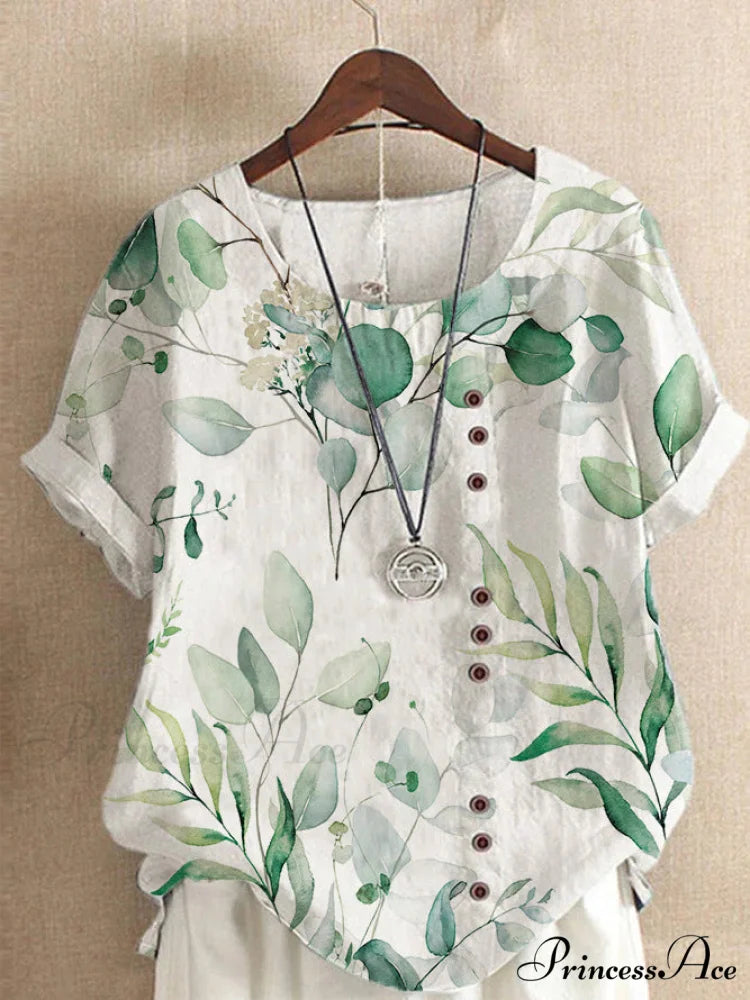 Blouse Casual for Fashion Loose Patterned Short-sleeved Retro Blouse Summer