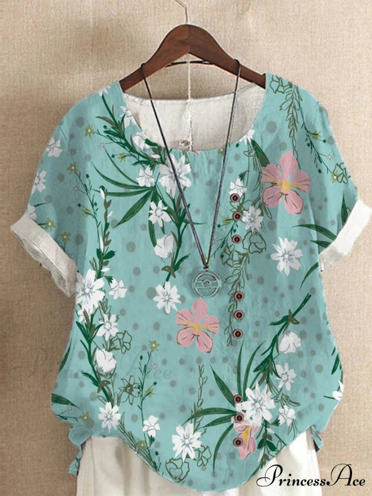 Blouse Casual for Fashion Loose Patterned Short-sleeved Retro Blouse Summer