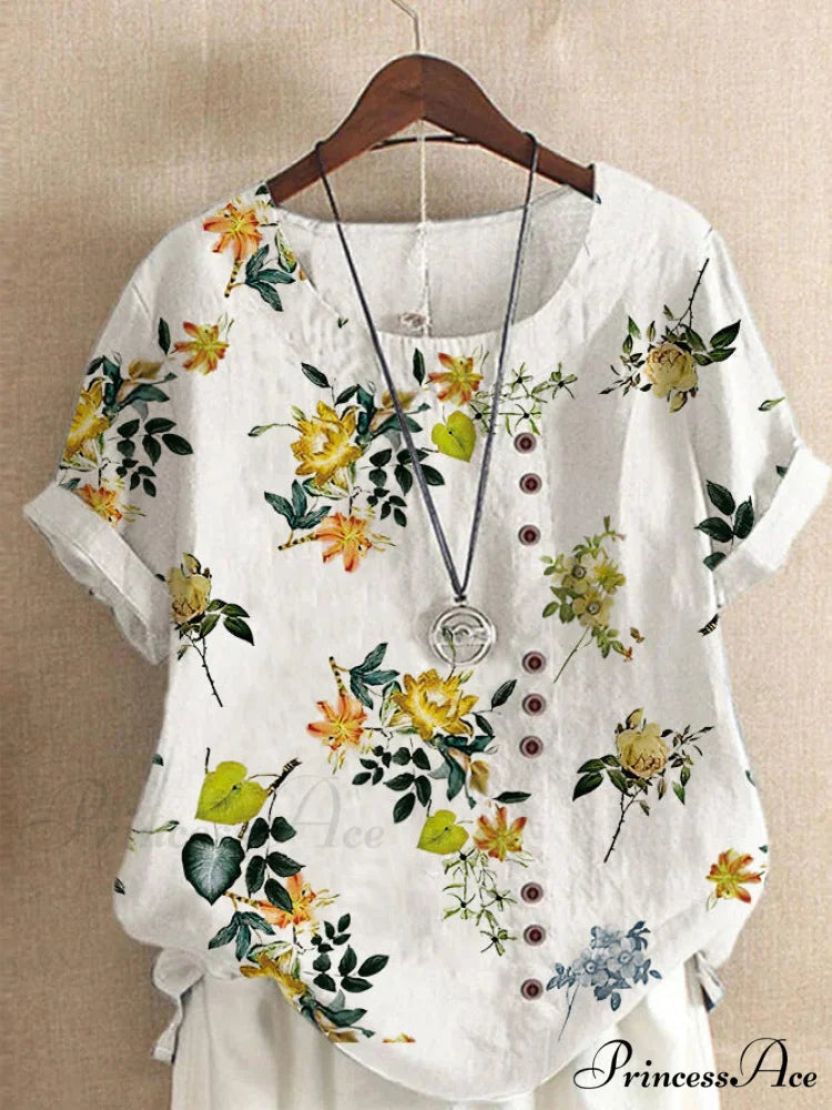 Blouse Casual for Fashion Loose Patterned Short-sleeved Retro Blouse Summer