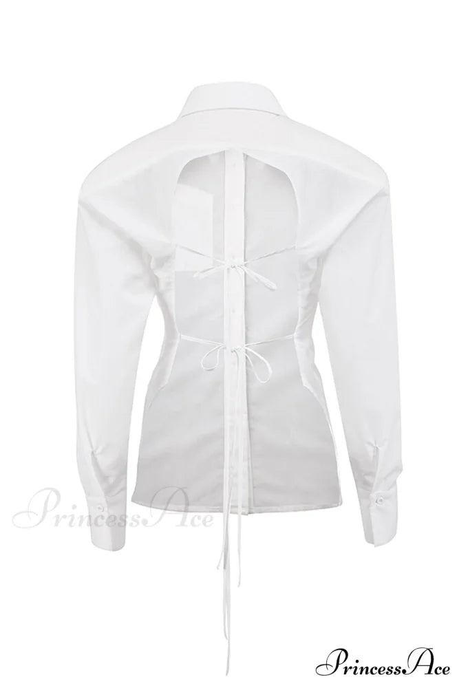 Blouse White Arm Shoulder Long Backless with Up Lace Pads