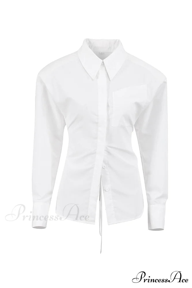 Blouse White Arm Shoulder Long Backless with Up Lace Pads