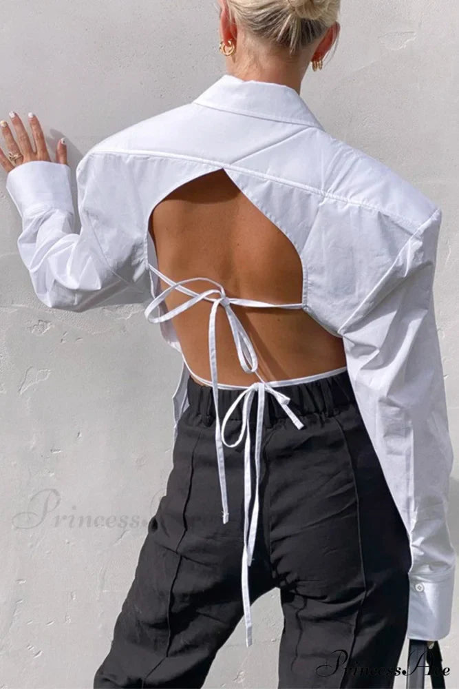 Blouse White Arm Shoulder Long Backless with Up Lace Pads