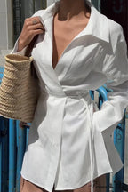 Blouse White Slit with Long Lace Cotton Up Sleeves