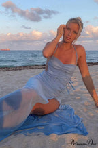 Blue Backless Side Split Dress with Ruched Detail