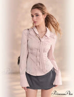 Blue Band Long Sleeve Necktie Blouse