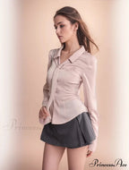 Blue Band Long Sleeve Necktie Blouse