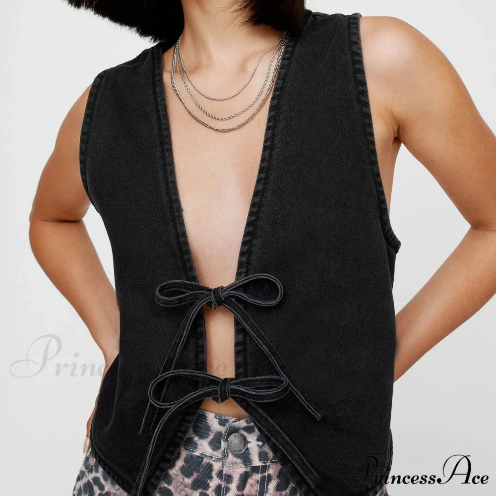 Blue Bow Tie Crop Top