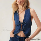 Blue Bow Tie Crop Top