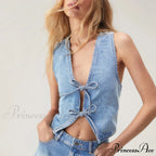 Blue Bow Tie Crop Top