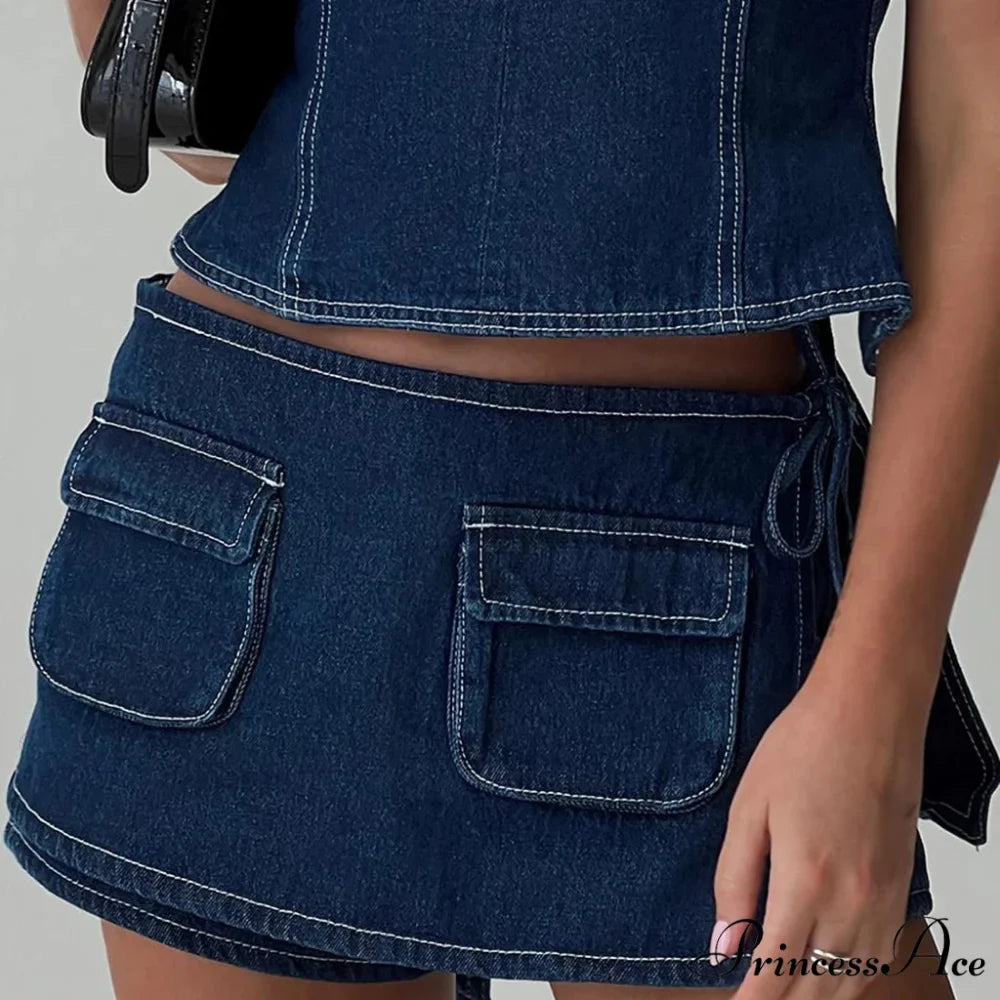 Blue Bow Tie Patchwork Skirt