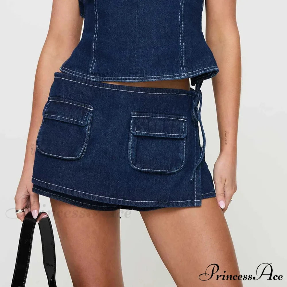 Blue Bow Tie Patchwork Skirt