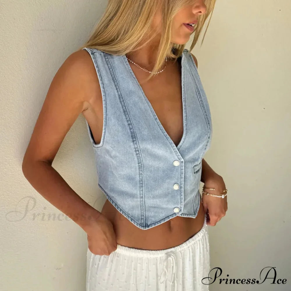 Blue Button Cowgirl Crop Top