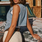 Blue Button Cowgirl Crop Top