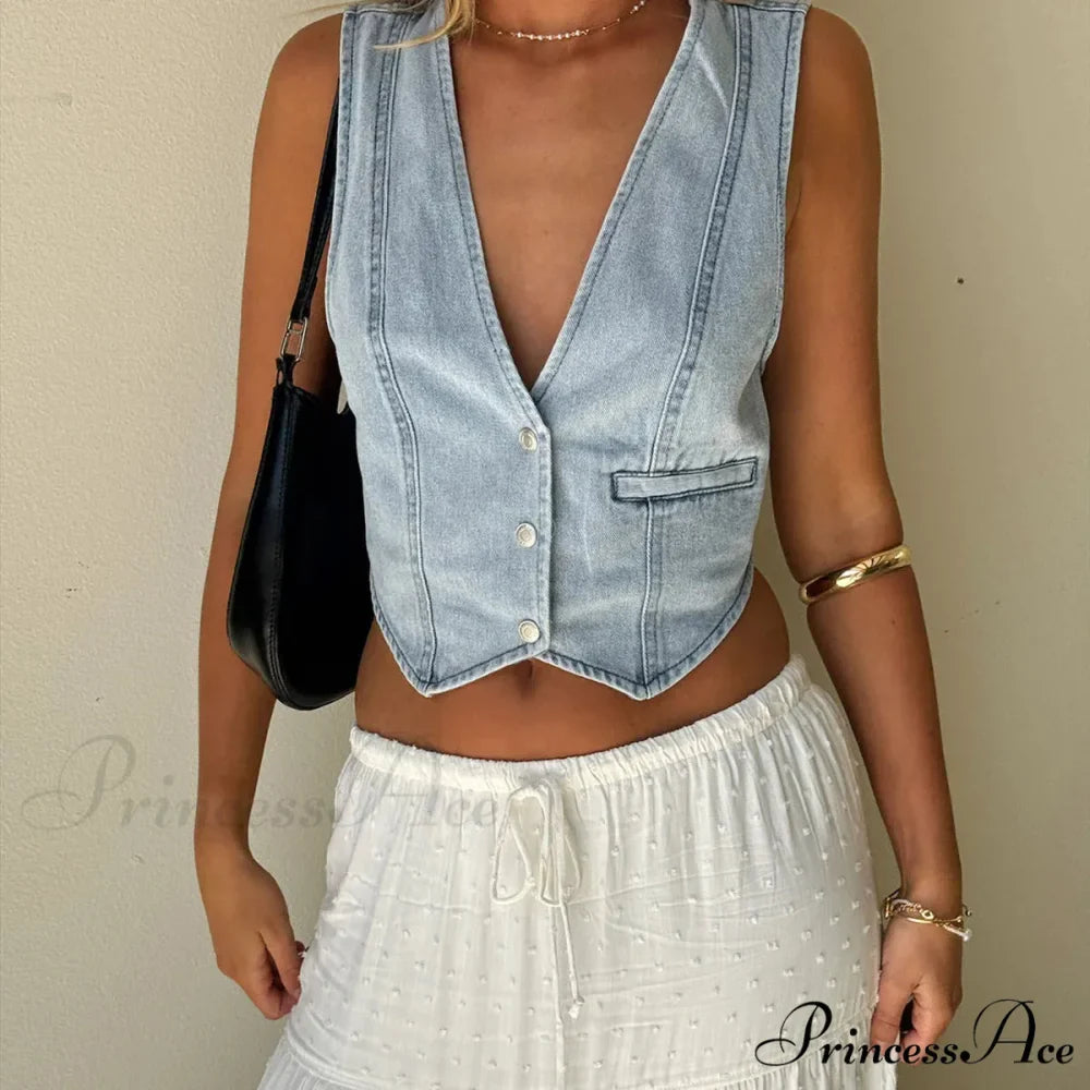 Blue Button Cowgirl Crop Top