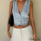 Blue Button Cowgirl Crop Top