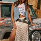 Blue Button Cowgirl Crop Top