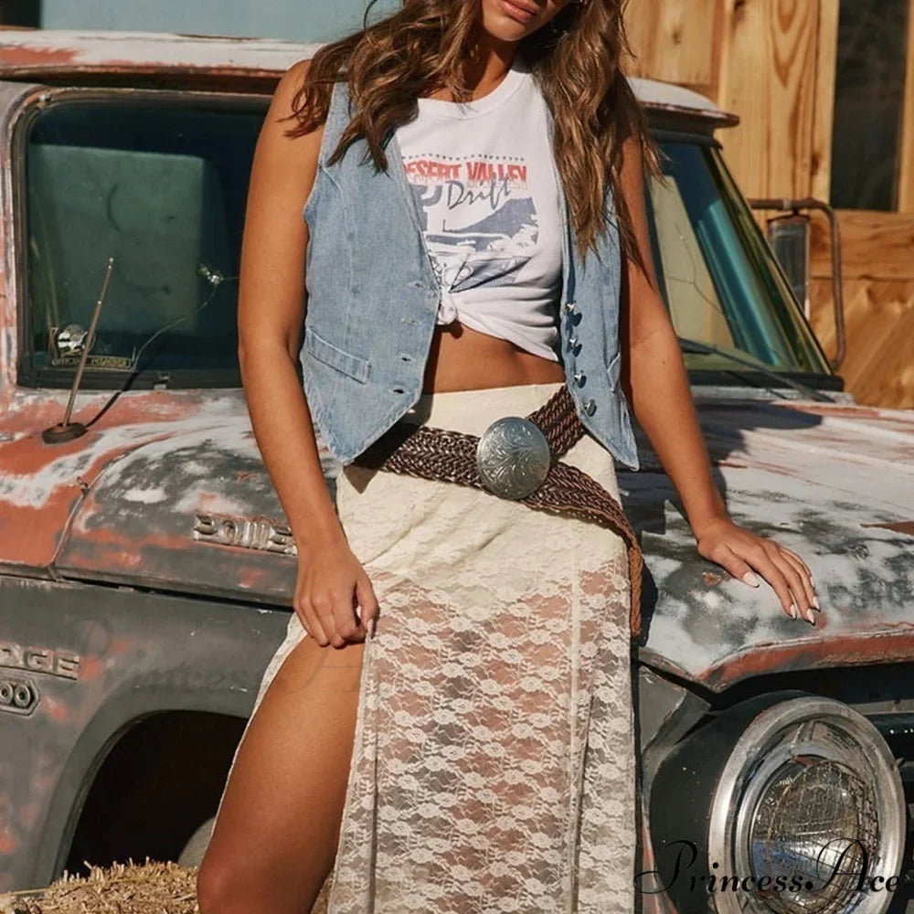 Blue Button Cowgirl Crop Top