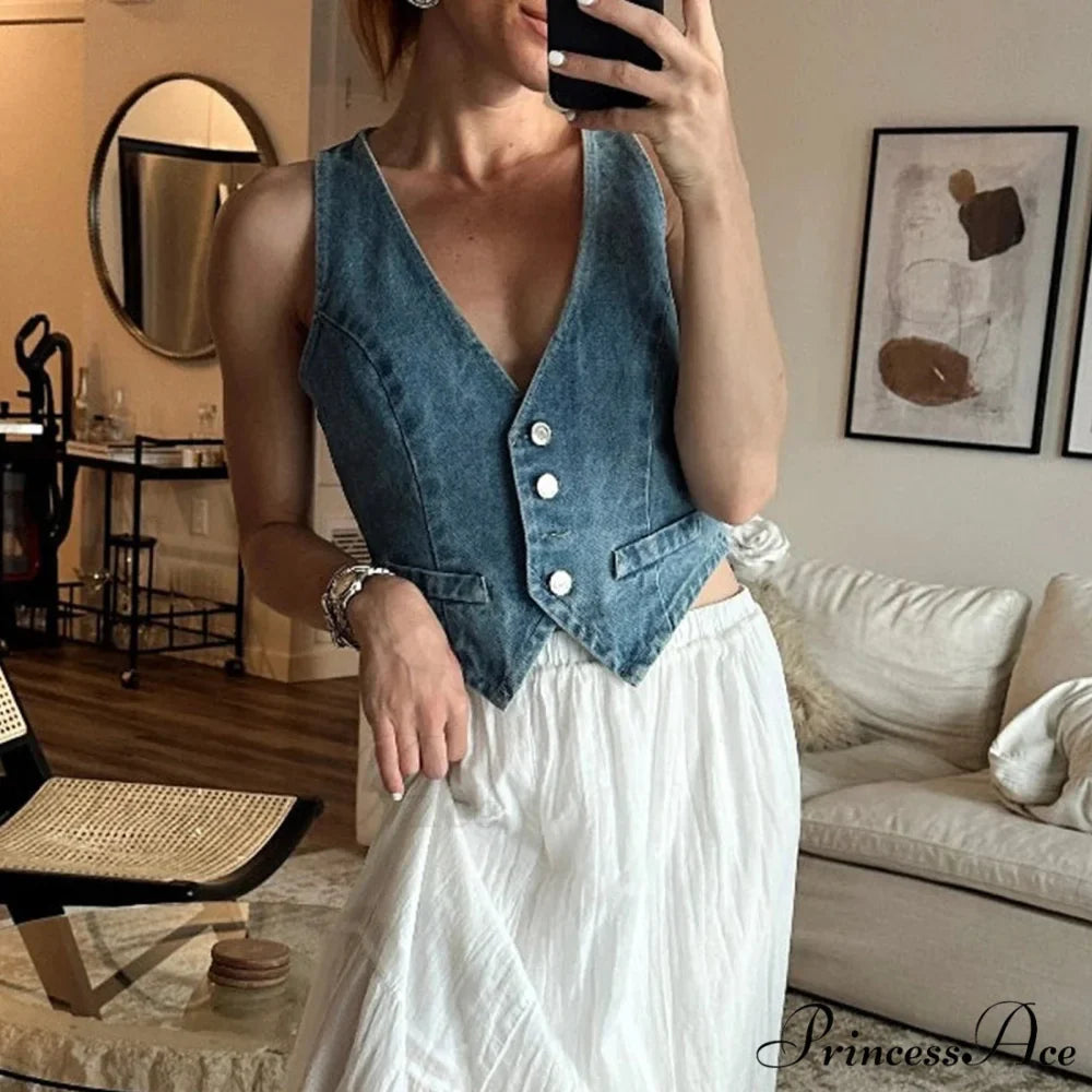 Blue Button Cowgirl Crop Top