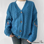 Blue Carp V-neck Decorated Cardigan