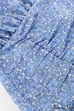 Blue Floral Dress with Puff Sleeve and Gathered Ruffle