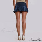 Blue Frilly Buckled Belted Skirt