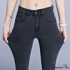 Blue Gray Black Woman High Elastic Jeans