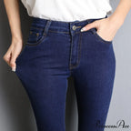 Blue Gray Black Woman High Elastic Jeans