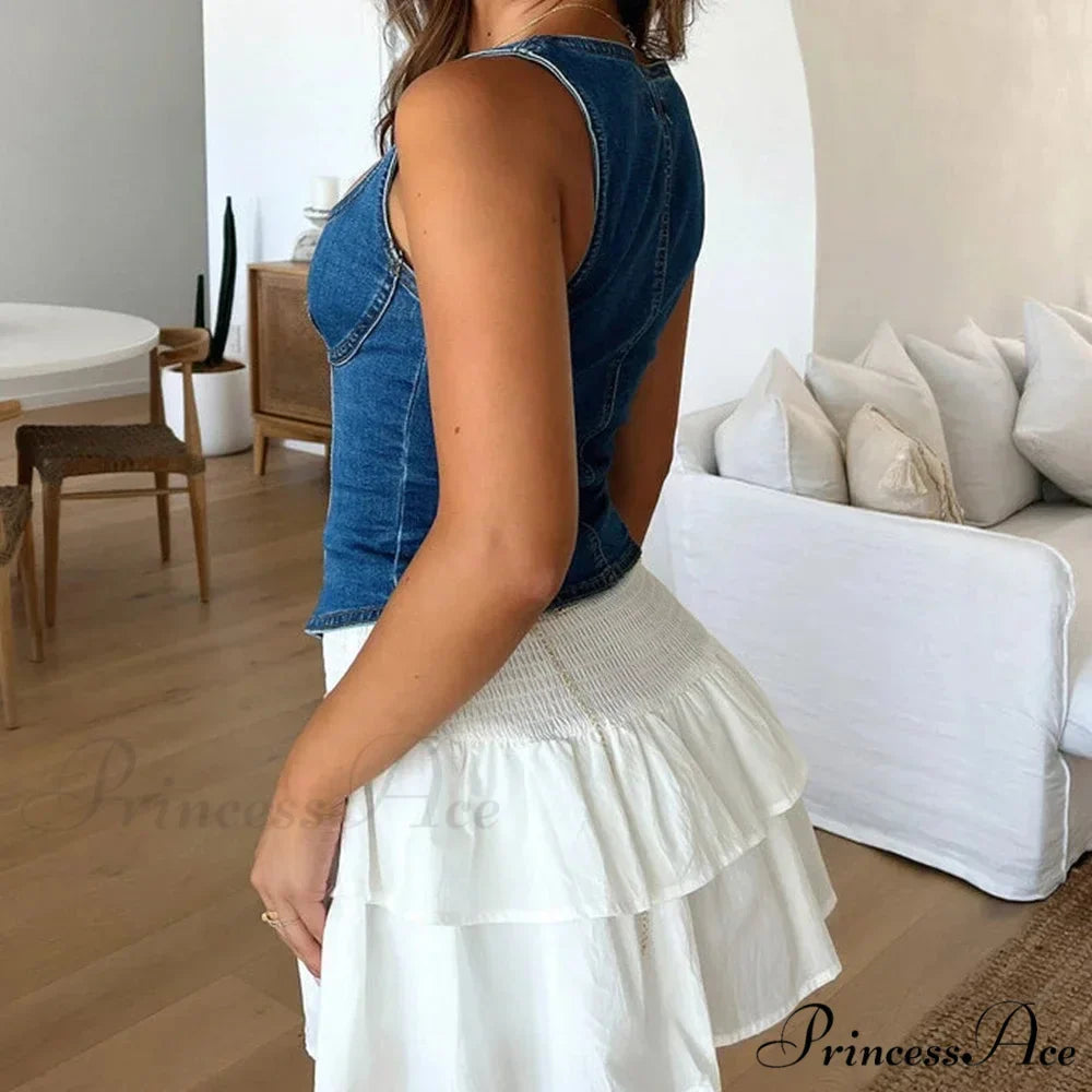 Blue Square Neck Crop Top