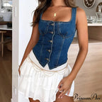 Blue Square Neck Crop Top