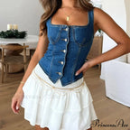 Blue Square Neck Crop Top