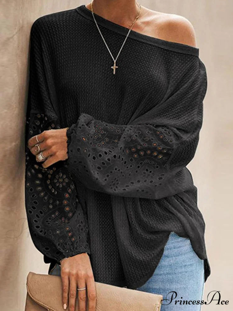 Boat with Openwork Dropped Blouse Neck Shoulders