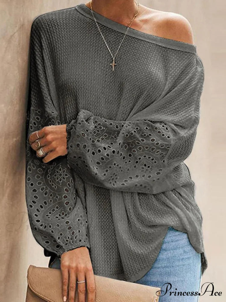 Boat with Openwork Dropped Blouse Neck Shoulders