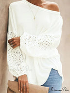 Boat with Openwork Dropped Blouse Neck Shoulders