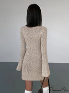 Bodycon V-neck Long Trendy Sleeve Mini Knit Dress