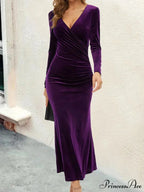 Bodycon V-neck Wrap Slim Fishtail Evening Maxi Dress